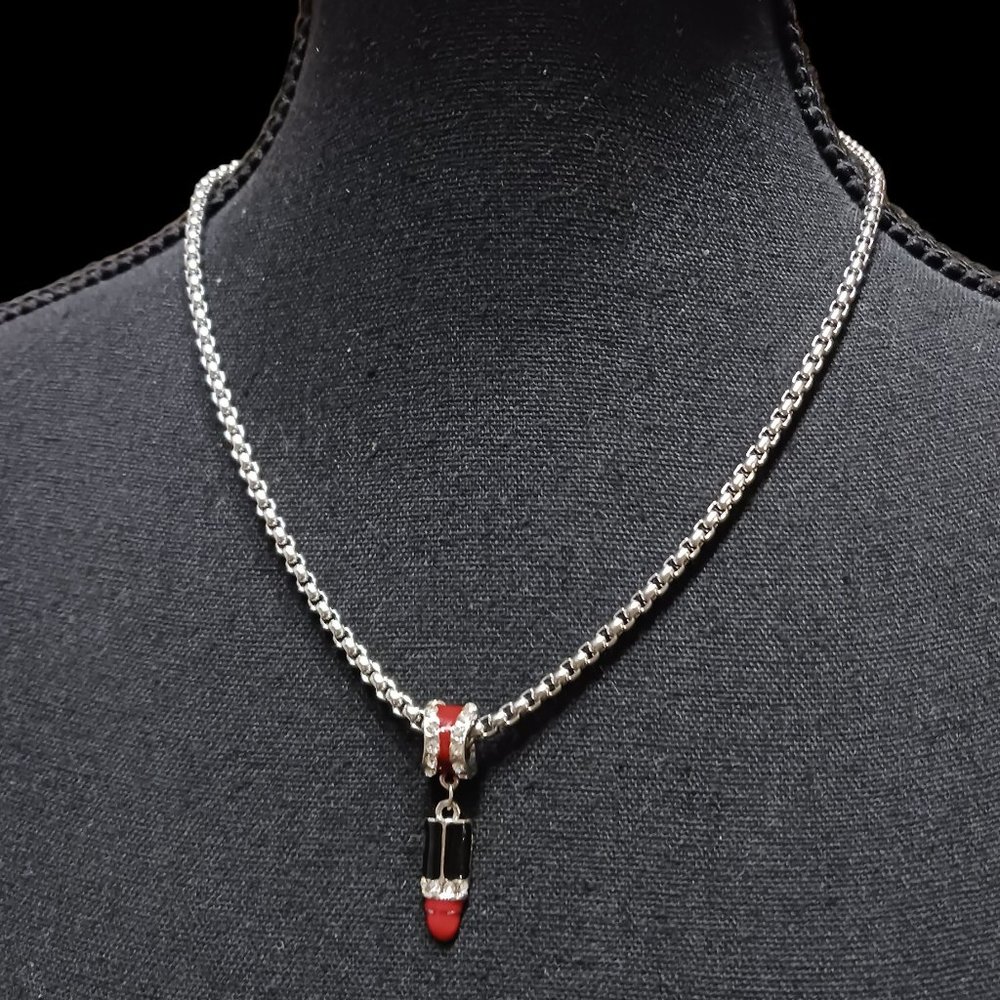Black and Red Crystal  Rhinestone Lipstick Necklace
